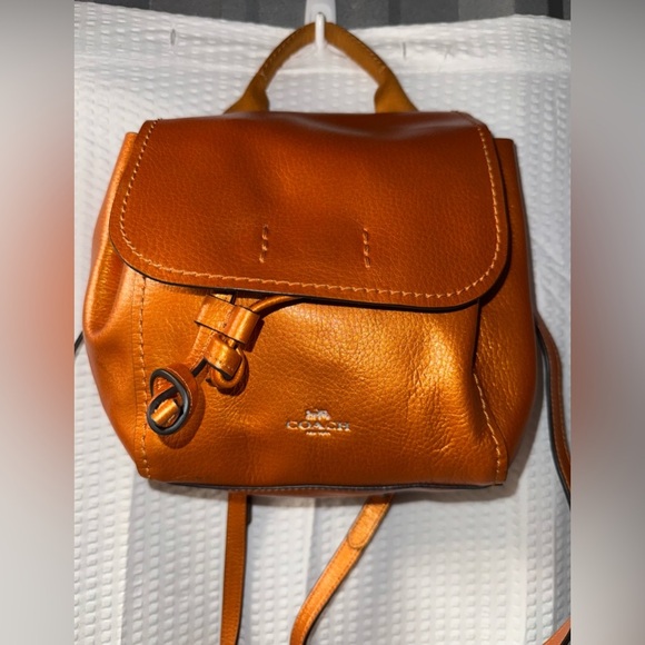 Coach Metallic Derby Backpack in tangerine orange pebbled leather main image 14